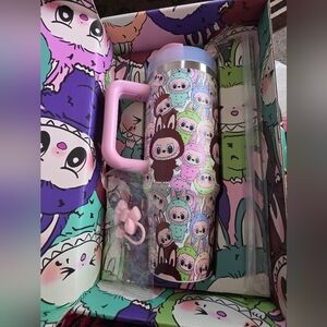 Colorful Labubu Tumbler Kit with Pink Handle & Straw Topper